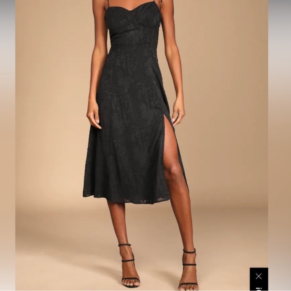 Lulus Loveliest Looks Floral Jacquard Tie-Strap Midi Dress